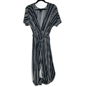 Daytrip Jumpsuit Womens Medium Striped Jumper Flowy Wide Leg Belt Wrap Front Top